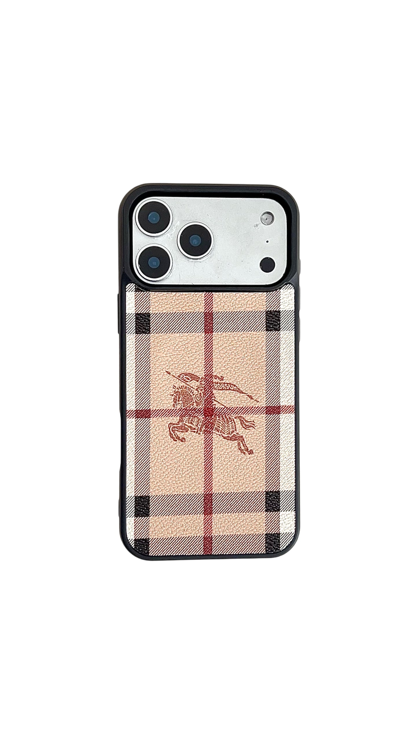 Classic Checkered Leather iPhone Case – Vintage Plaid Pattern Protective Cover with Box
