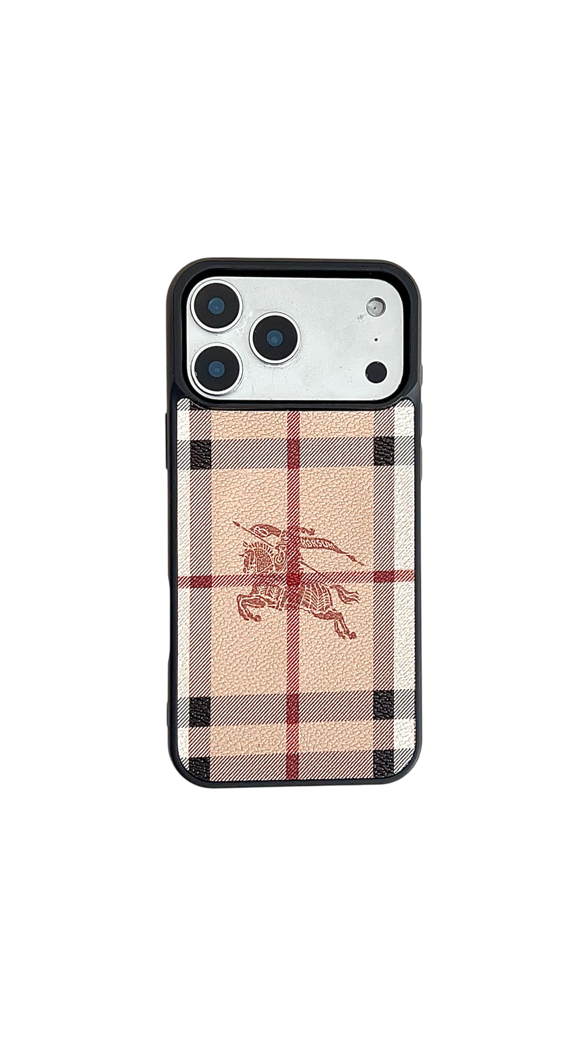 Classic Checkered Leather iPhone Case – Vintage Plaid Pattern Protective Cover with Box