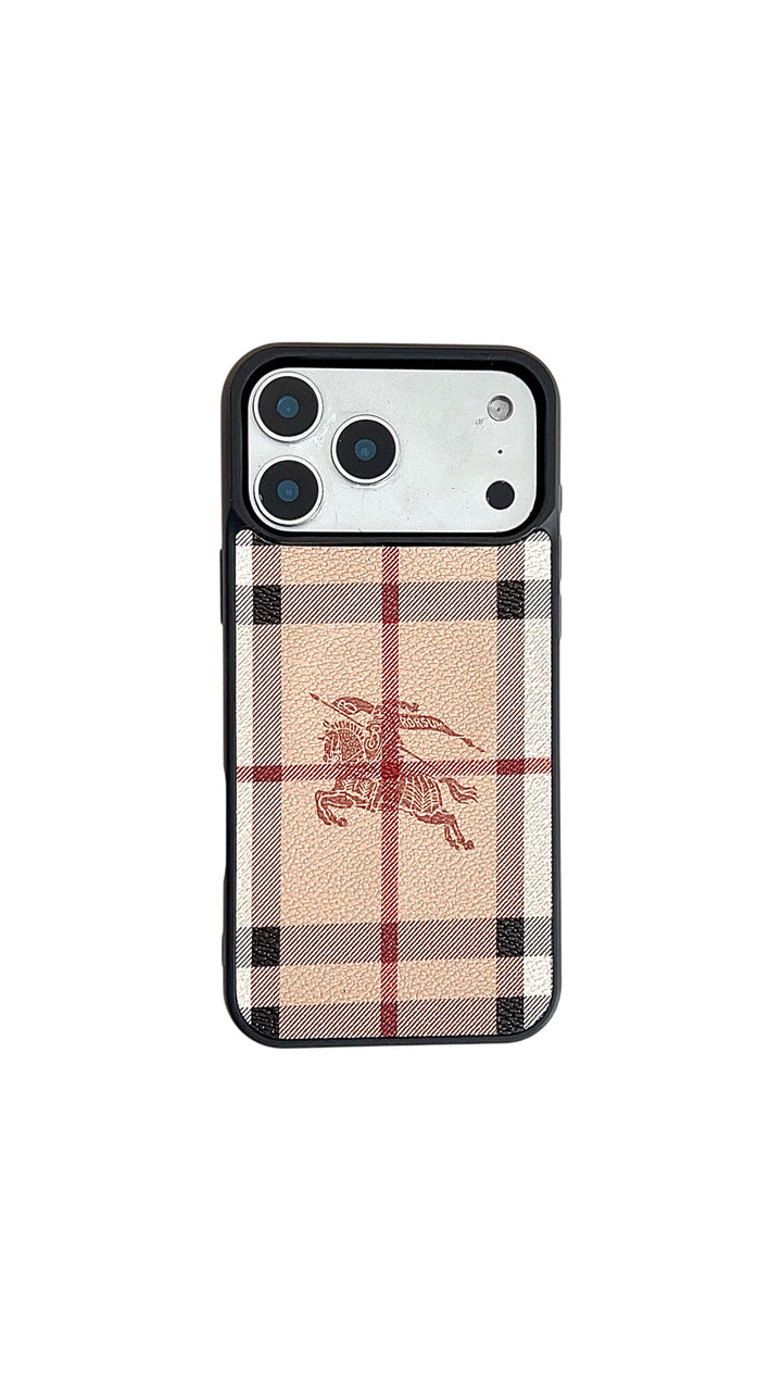 Classic Checkered Leather iPhone Case – Vintage Plaid Pattern Protective Cover with Box