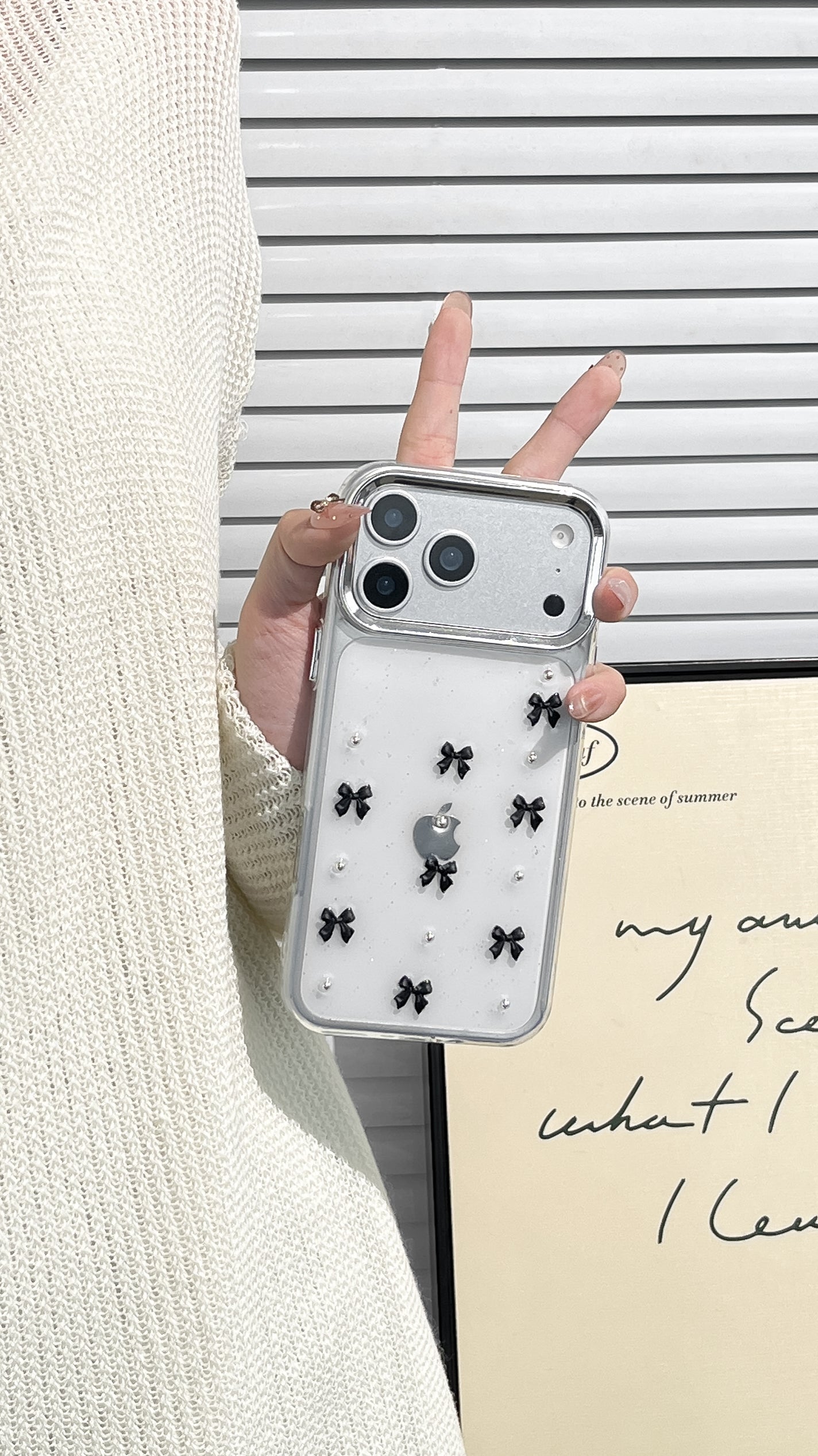 Stylish Clear Phone Case with Black Bow Charms—Cute Protective Cover