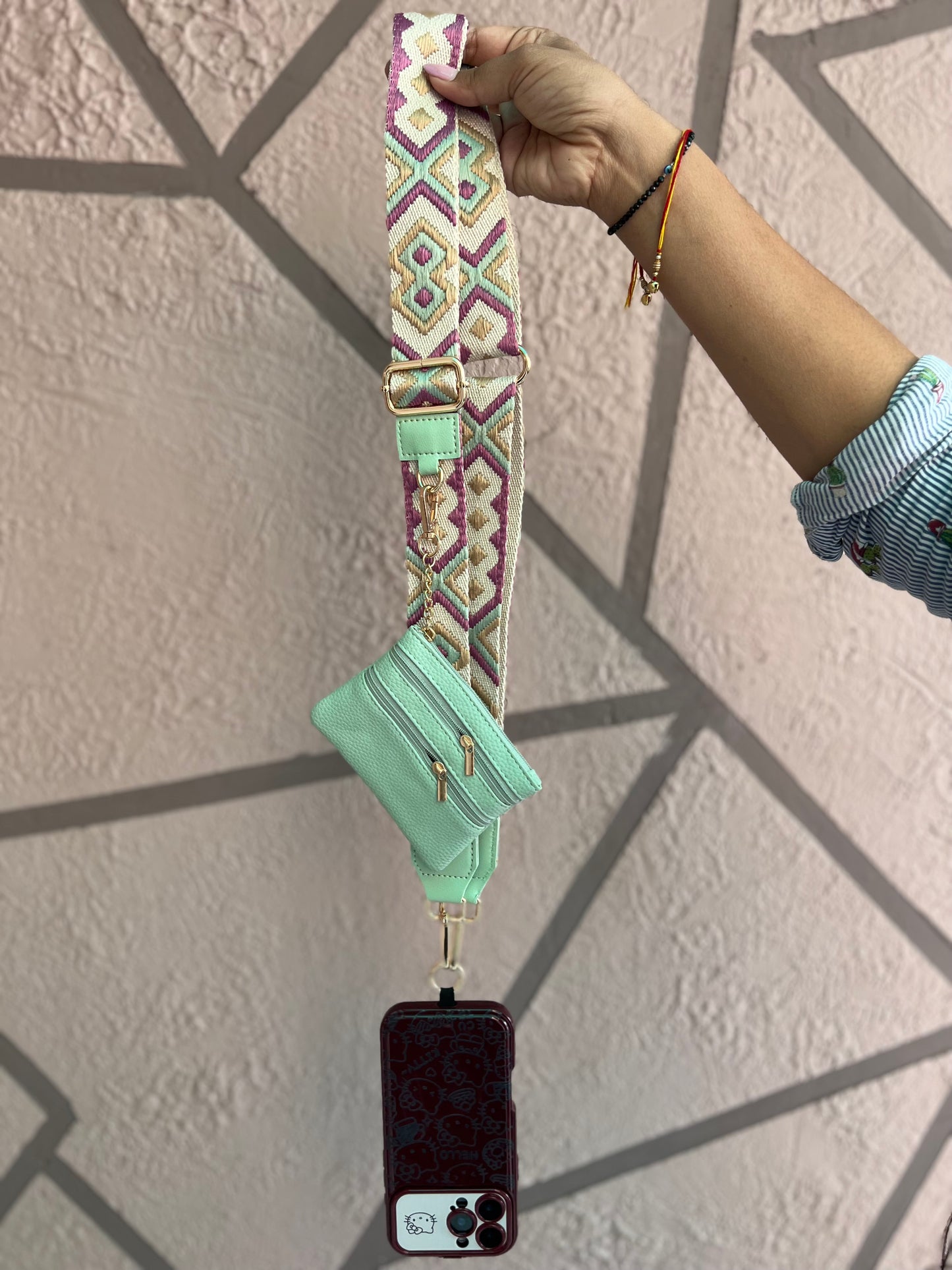 Trendy Crossbody Mobile Phone Strap with Mini Zip Pouch for Women