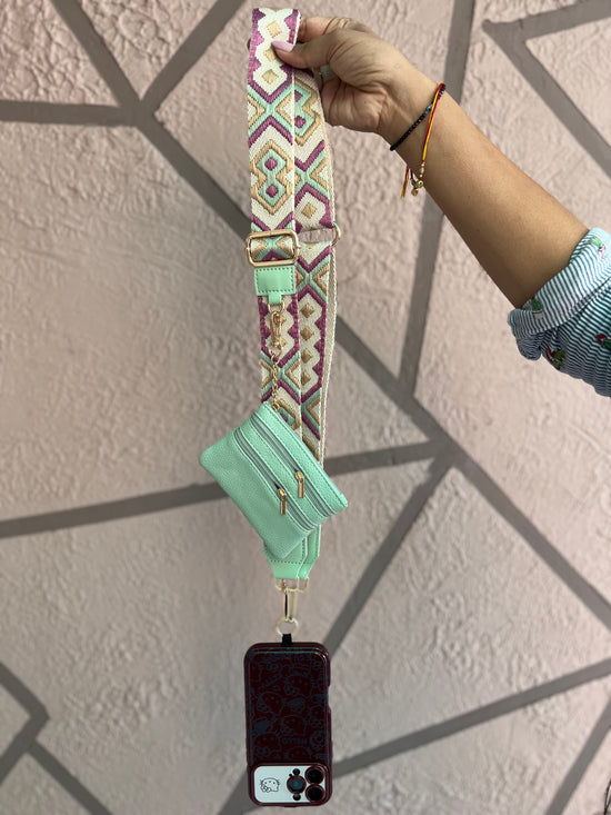 Trendy Crossbody Mobile Phone Strap with Mini Zip Pouch for Women