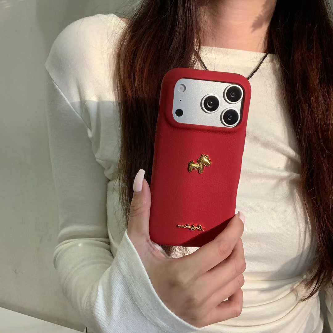 Premium Red Leather iPhone Case with Golden Horse | Slim & Stylish Cover