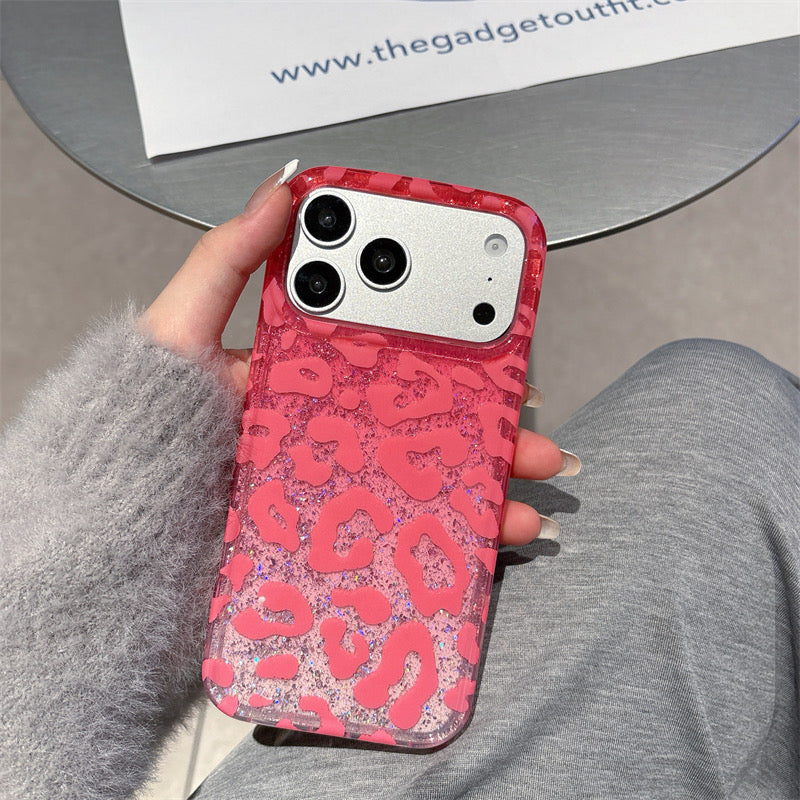 Pink Leopard Print Glitter Phone Case | Aesthetic Animal Print iPhone Cover