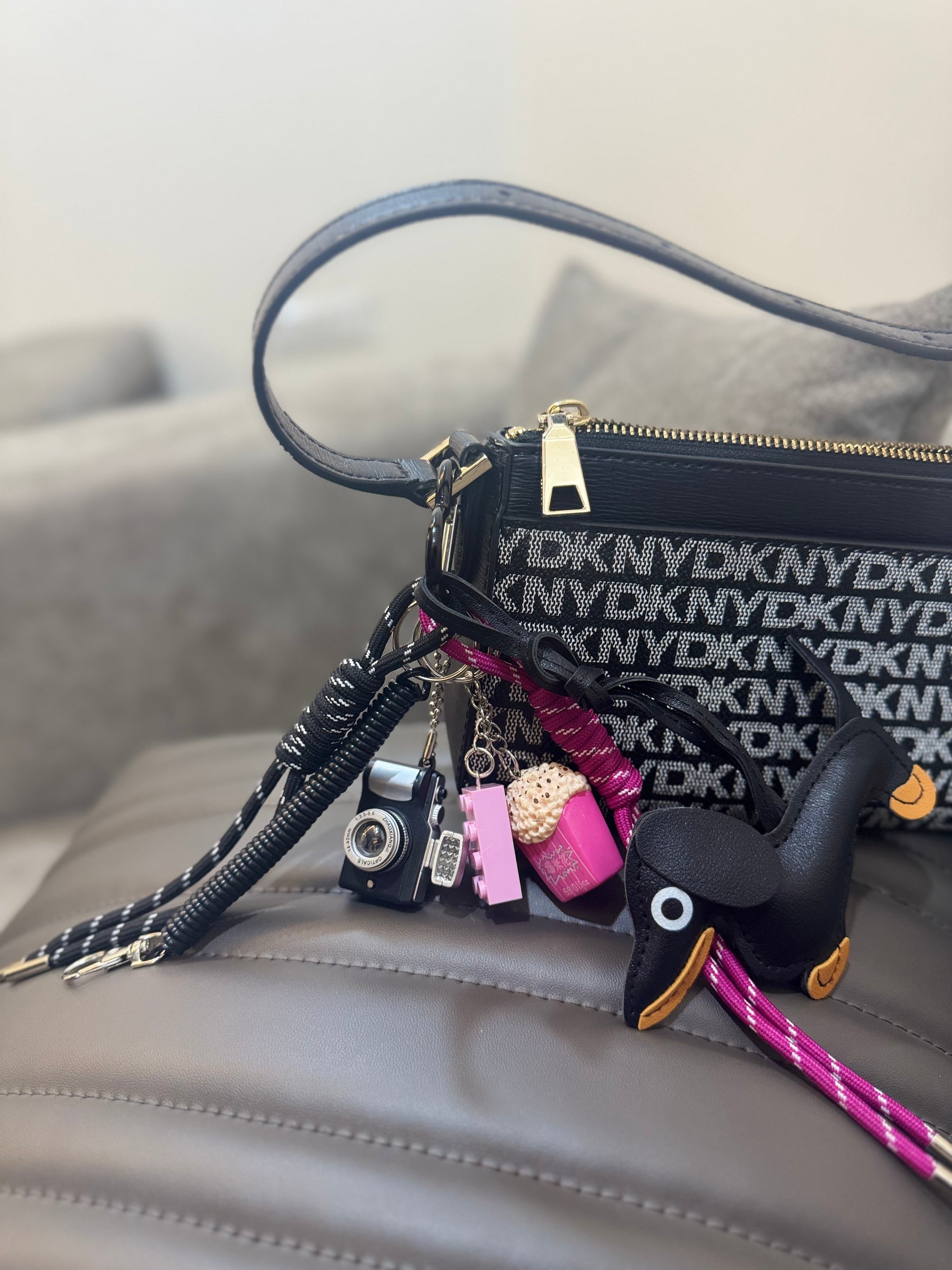 Cute Black Bird Dog Charm with LEGO & Camera Accessories