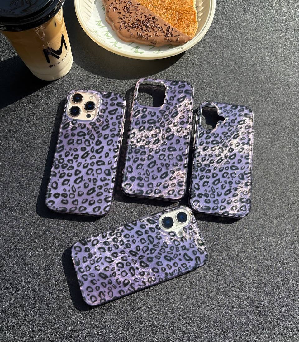 Purple Leopard Print iPhone Case with Charm Strap | Stylish Protective Phone Cover