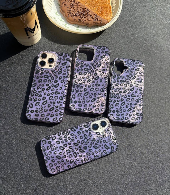 Purple Leopard Print iPhone Case with Charm Strap | Stylish Protective Phone Cover