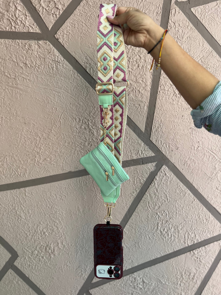 Trendy Crossbody Mobile Phone Strap with Mini Zip Pouch for Women