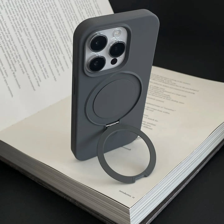 Matte Grey Minimalist Phone Case with Ring Holder & Stand ✨📱