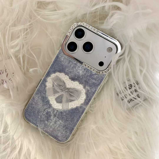 Coquette Denim Heart iPhone Case | Stylish Blue Phone Cover