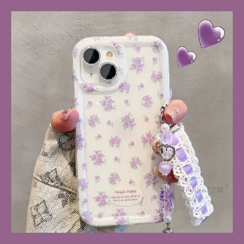 Purple Flower Bloom Case With Pendant Charm