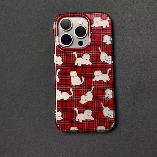 Red Plaid Cat Aesthetic Phone Case