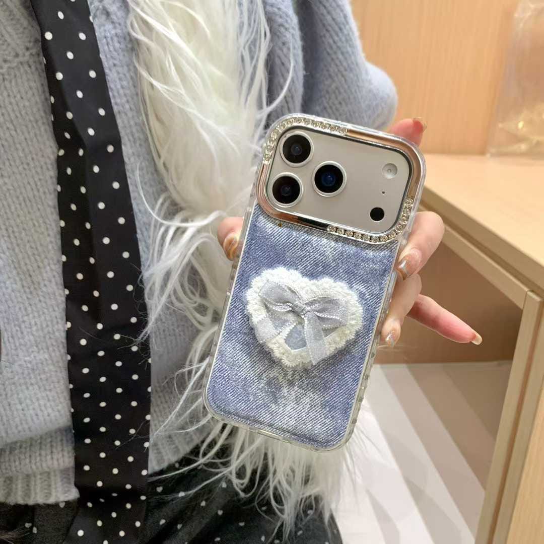 Coquette Denim Heart iPhone Case | Stylish Blue Phone Cover