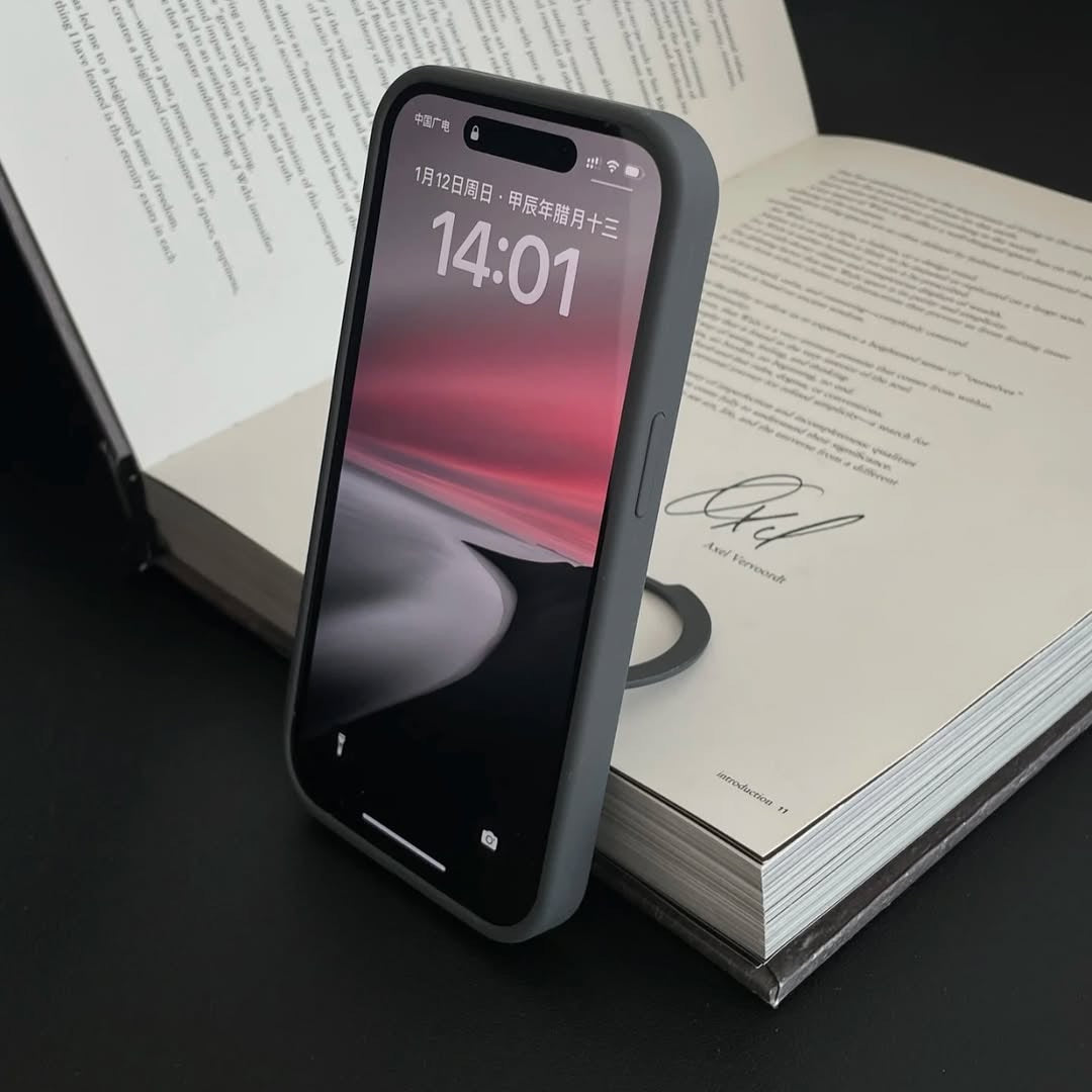 Matte Grey Minimalist Phone Case with Ring Holder & Stand ✨📱