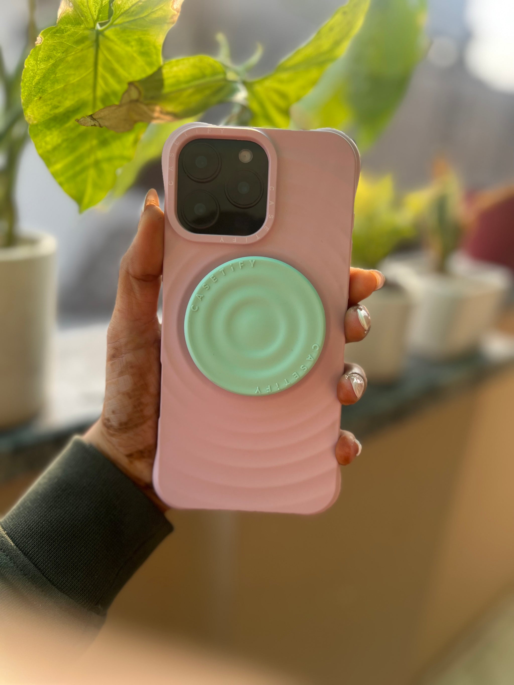 Pink Silicone Phone Case with Mint Grip – Soft, Stylish & Shockproof Cover
