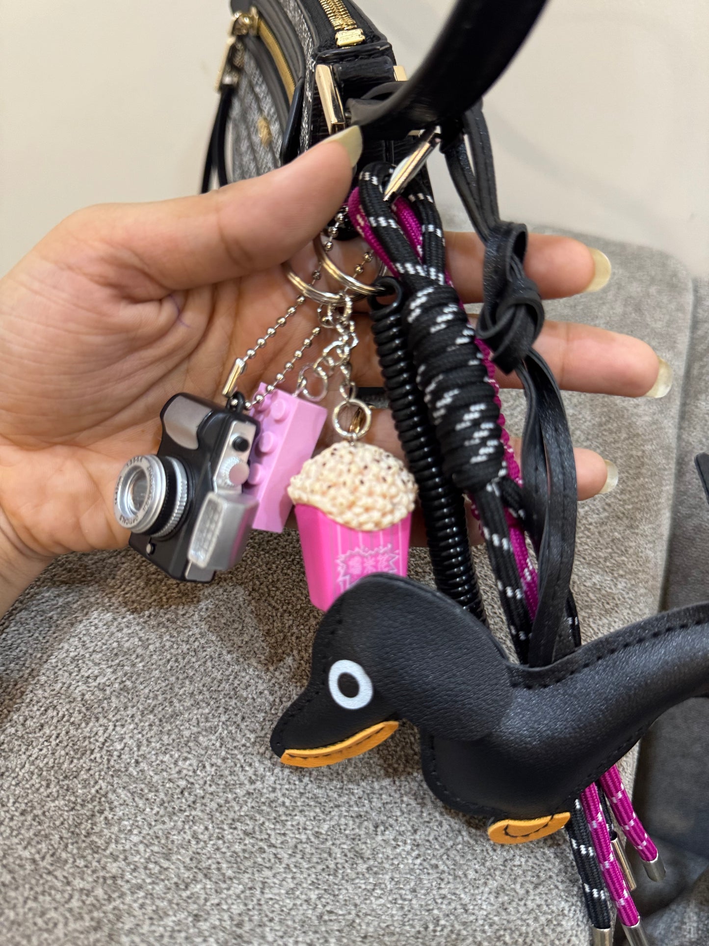 Cute Black Bird Dog Charm with LEGO & Camera Accessories