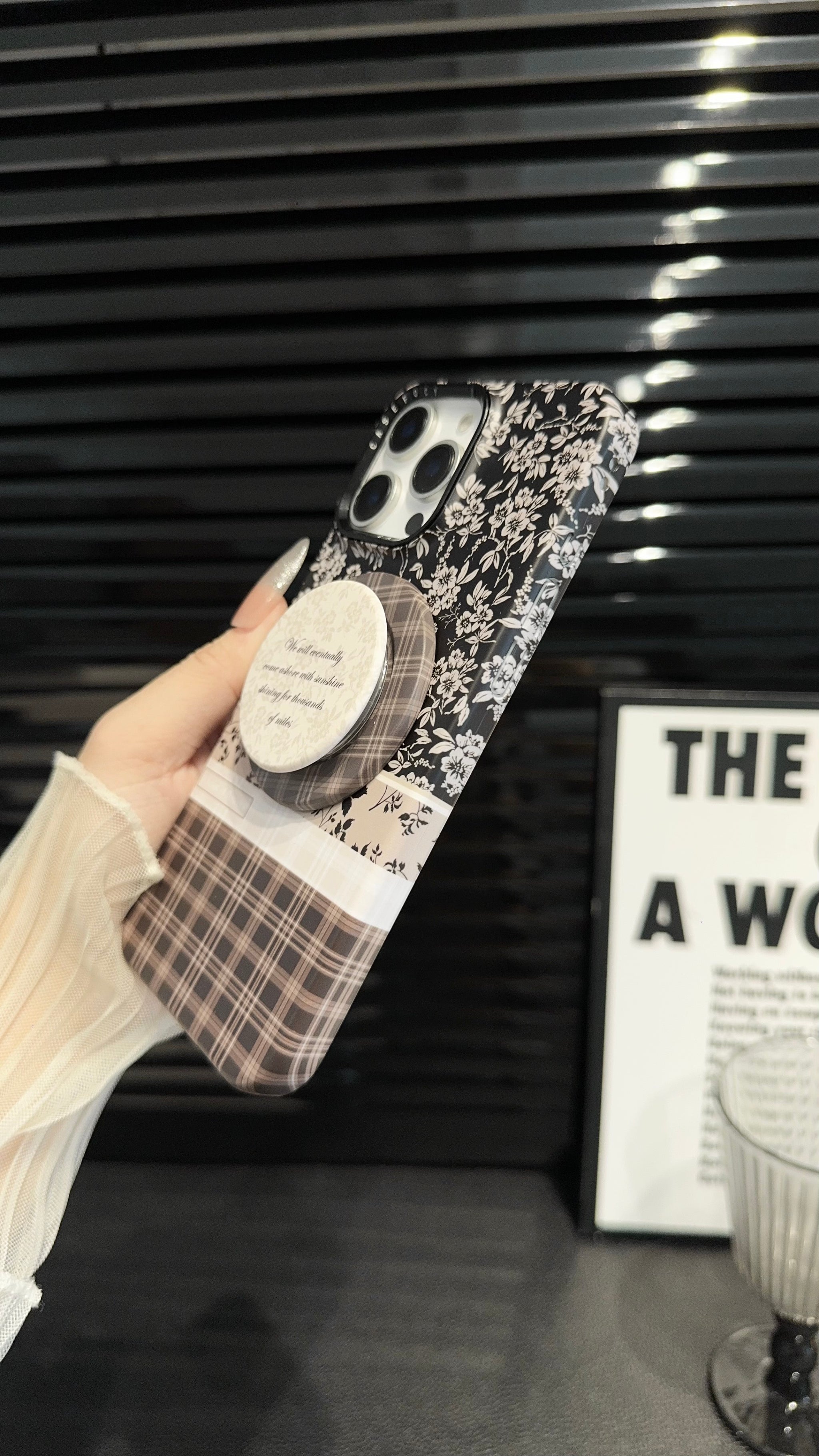 Brown Floral Plaid magnetic MagSafe iPhone Case – Soft Matte Cover with Grip Holder