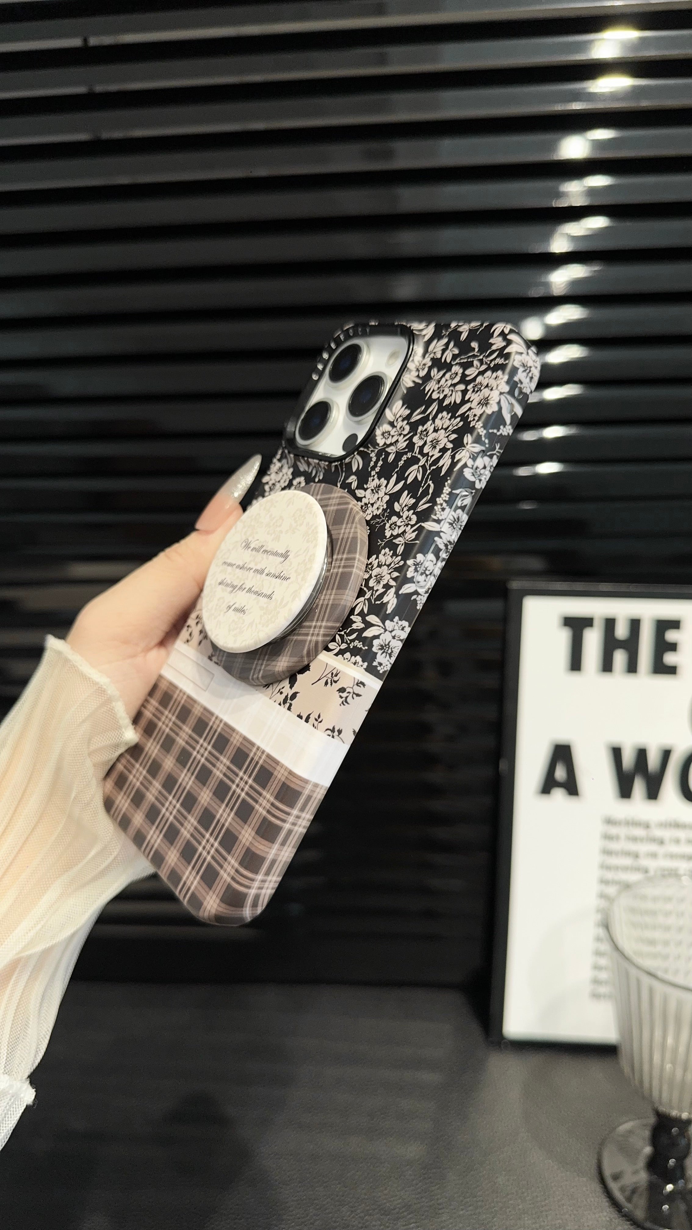 Brown Floral Plaid magnetic MagSafe iPhone Case – Soft Matte Cover with Grip Holder