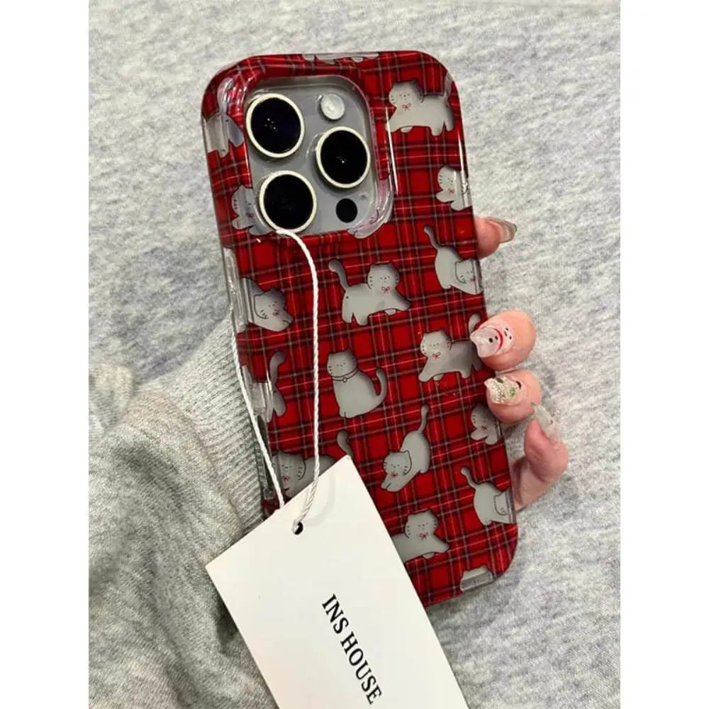 Red Plaid Cat Aesthetic Phone Case