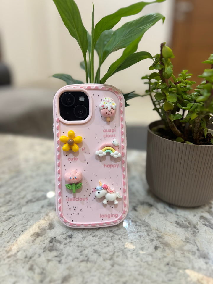 3D Kawaii Unicorn & Candy Phone Case – Cute Pastel Aesthetic Protective Cover