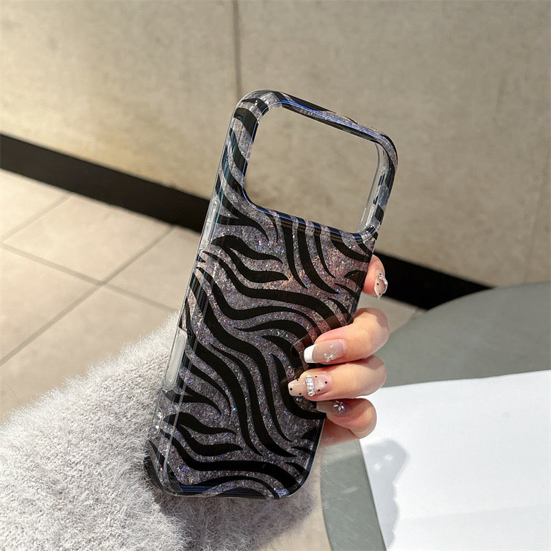 Chic Black & Silver Zebra Glitter Case – Bold Aesthetic Protective Cover
