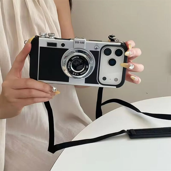 Retro Camera Design Phone Case with Lanyard Strap