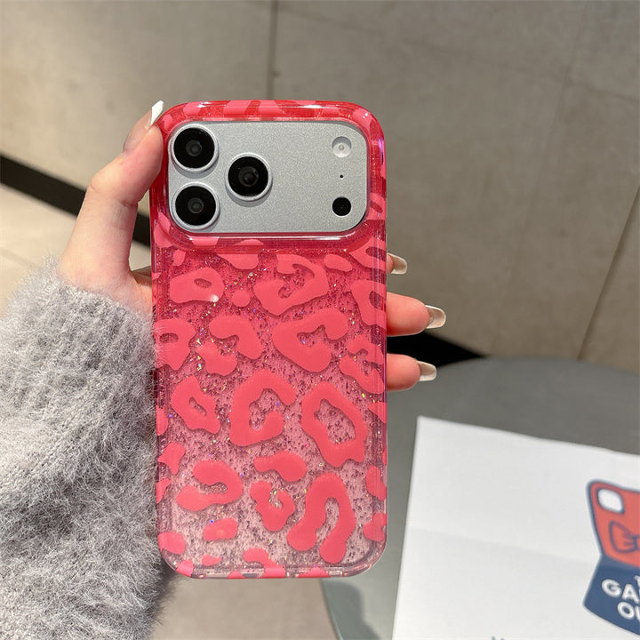 Pink Leopard Print Glitter Phone Case | Aesthetic Animal Print iPhone Cover