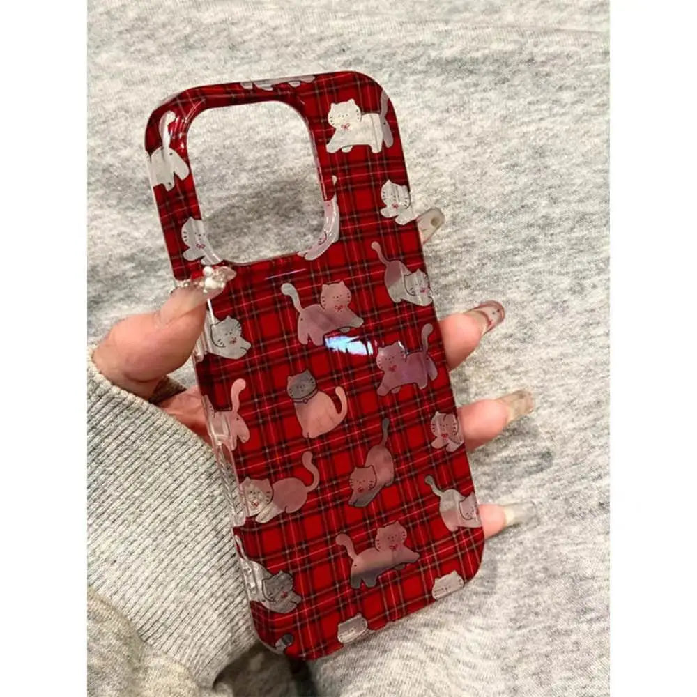 Red Plaid Cat Aesthetic Phone Case