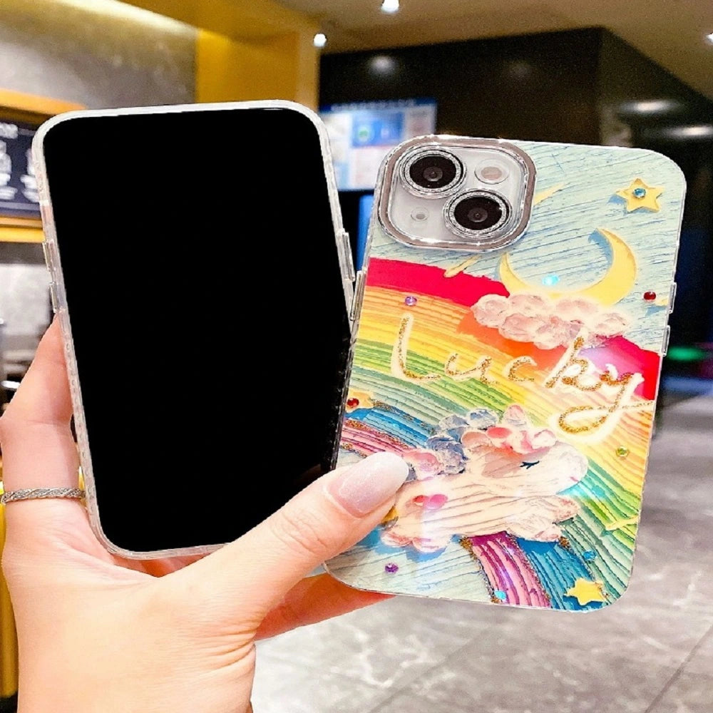 Holographic Lucky moon Case With Glitter Camera Lens .