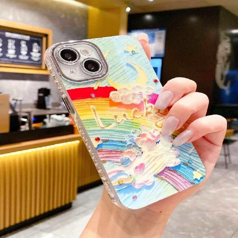 Holographic Lucky moon Case With Glitter Camera Lens .