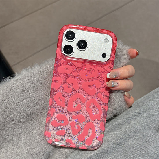 Pink Leopard Print Glitter Phone Case | Aesthetic Animal Print iPhone Cover