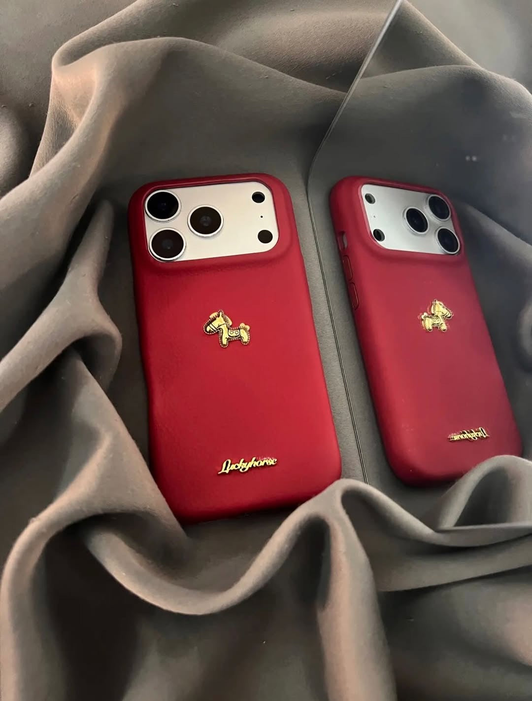 Premium Red Leather iPhone Case with Golden Horse | Slim & Stylish Cover