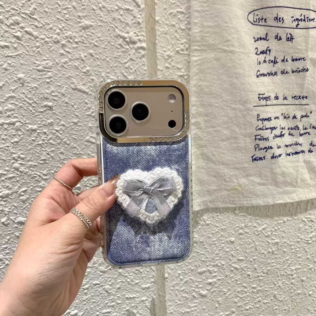 Coquette Denim Heart iPhone Case | Stylish Blue Phone Cover