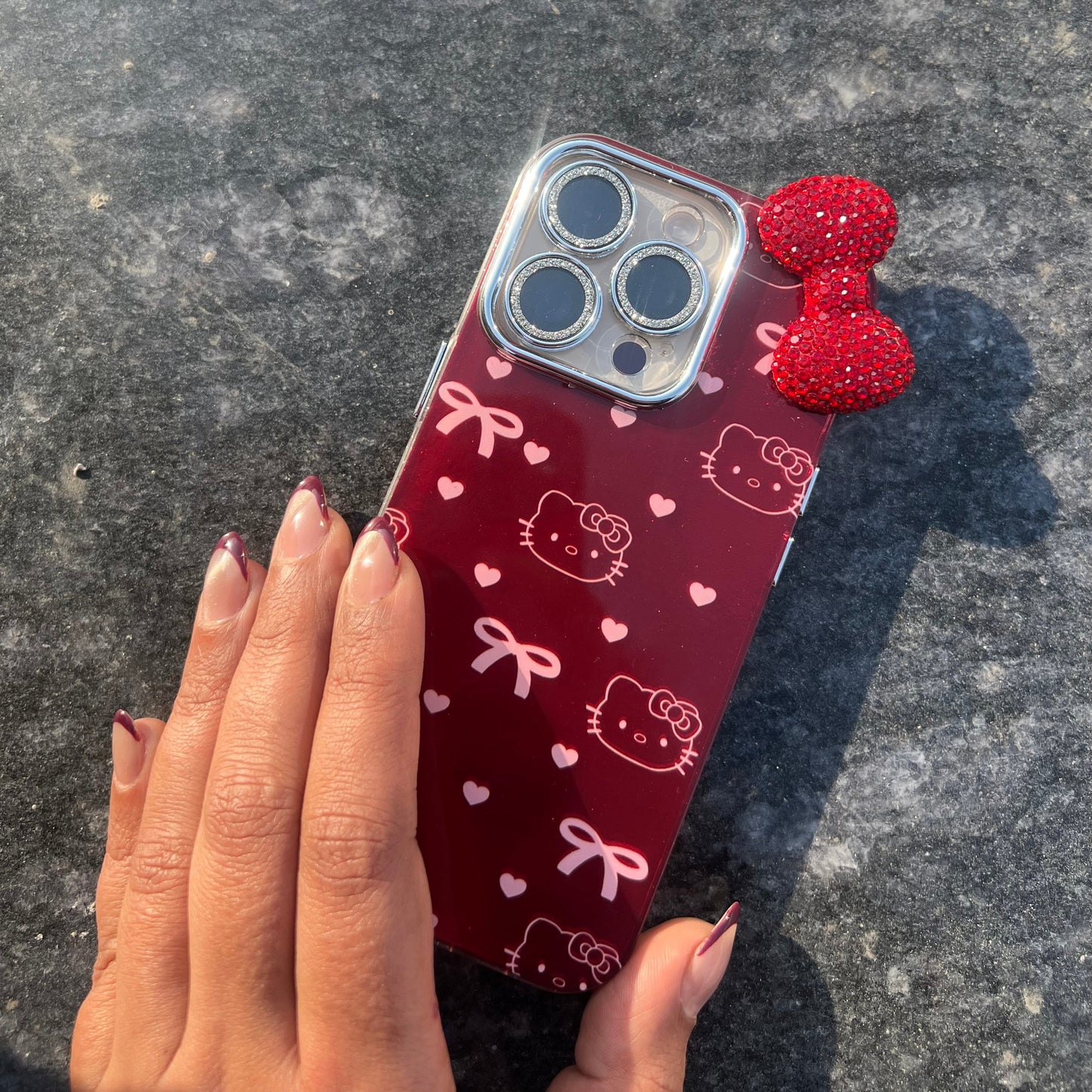 Red Cute Bow Printed iPhone Case with Sparkle Camera Protection