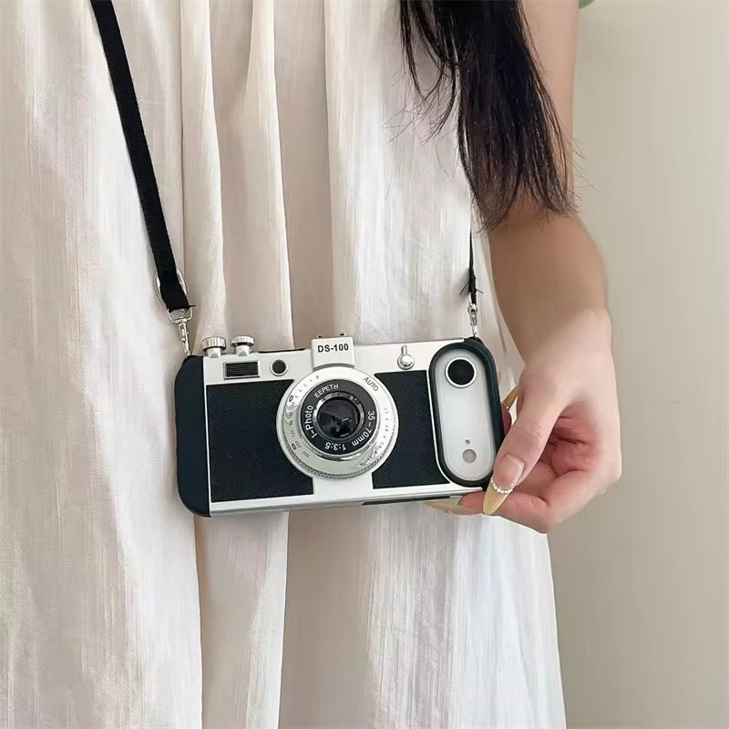 Retro Camera Design Phone Case with Lanyard Strap