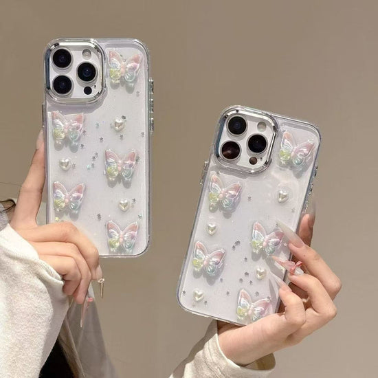 Cute Rainbow Butterfly Glitter Phone Case – Clear Shockproof Aesthetic Cover for iPhone