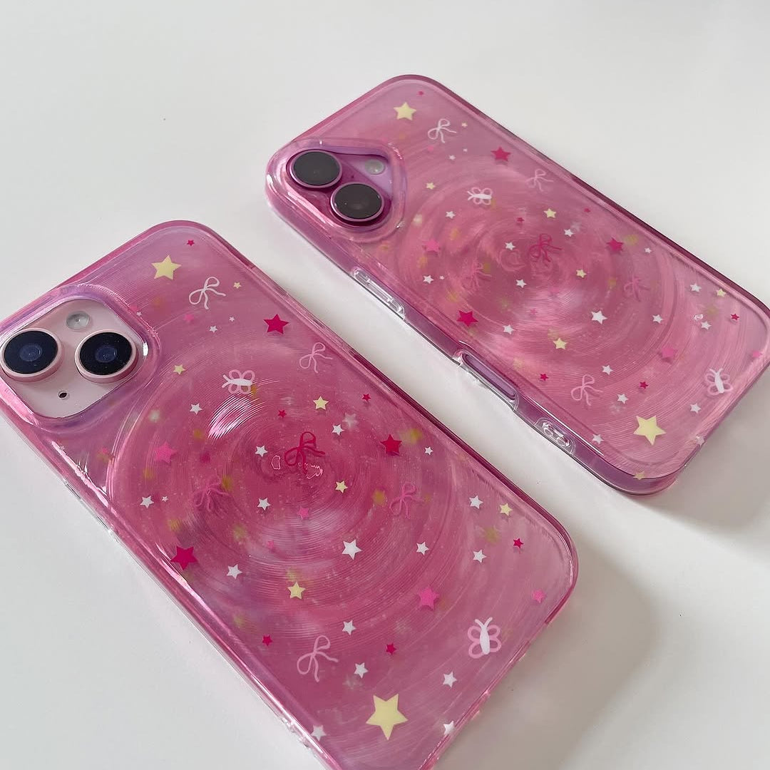 Cute Pink Galaxy Phone Case with Stars & Bows – Stylish Protective Cover