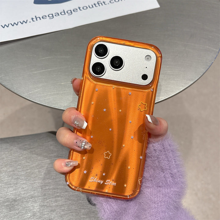 Orange Shiny Star Phone Case - Aesthetic Glitter iPhone Cover