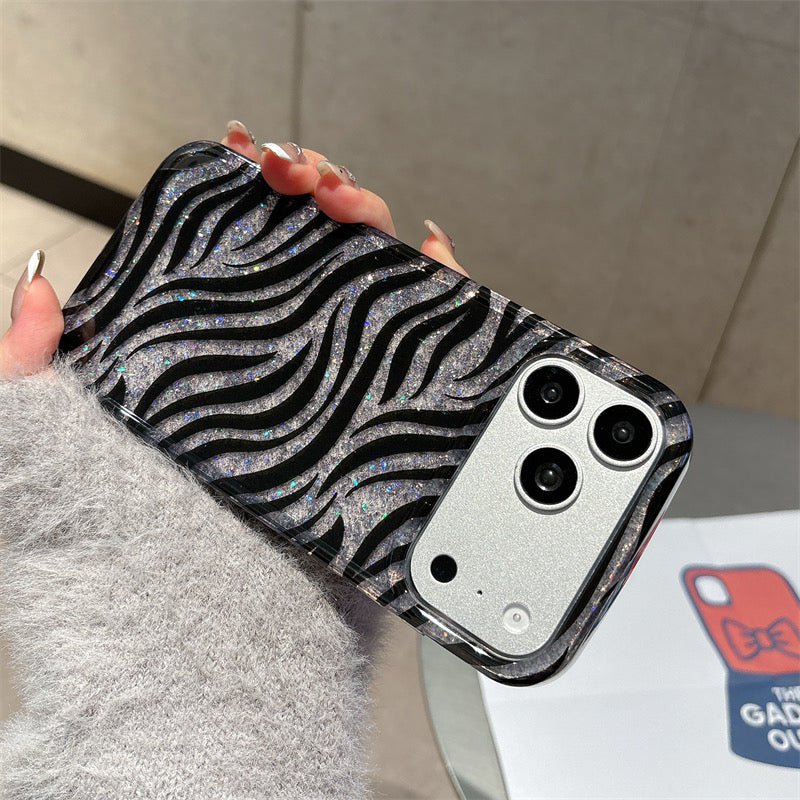 Chic Black & Silver Zebra Glitter Case – Bold Aesthetic Protective Cover