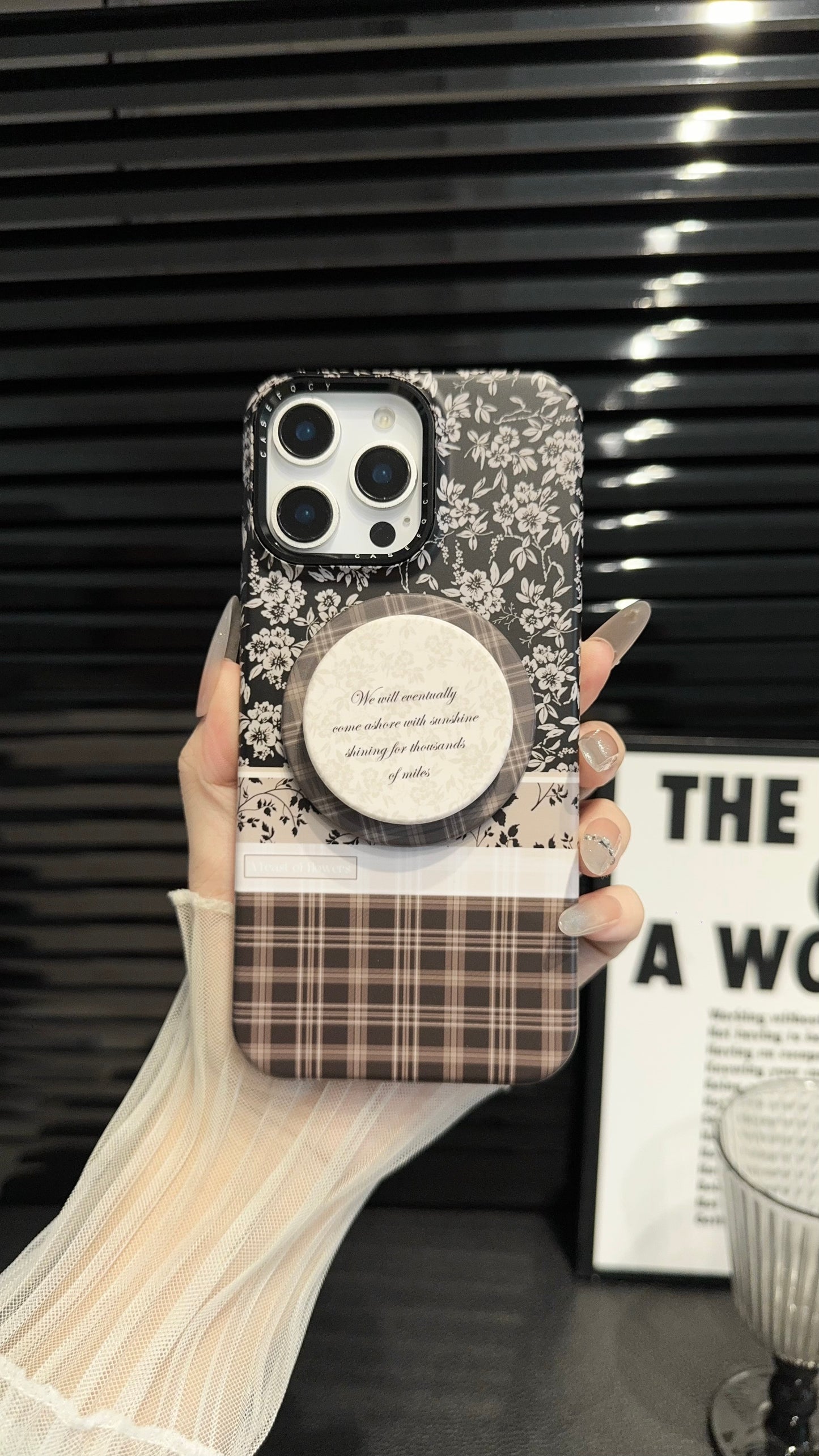 Brown Floral Plaid magnetic MagSafe iPhone Case – Soft Matte Cover with Grip Holder