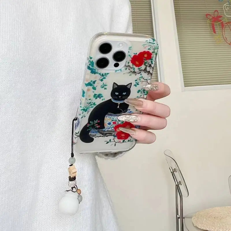 Japanese Cat Sakura Dream Phone Case with Unique Charm