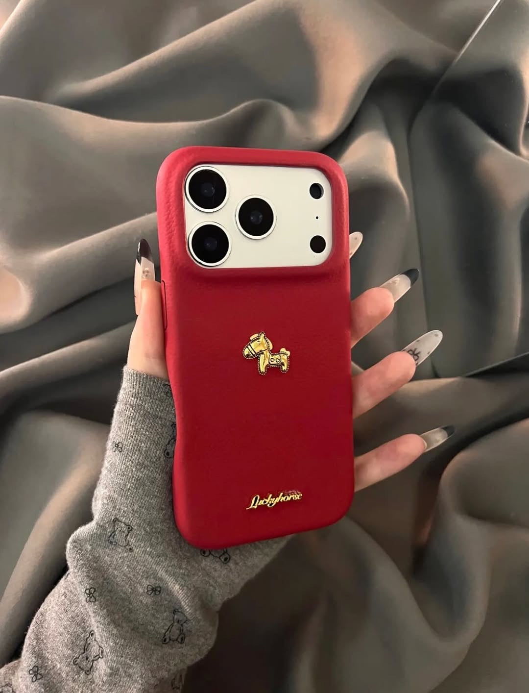 Premium Red Leather iPhone Case with Golden Horse | Slim & Stylish Cover