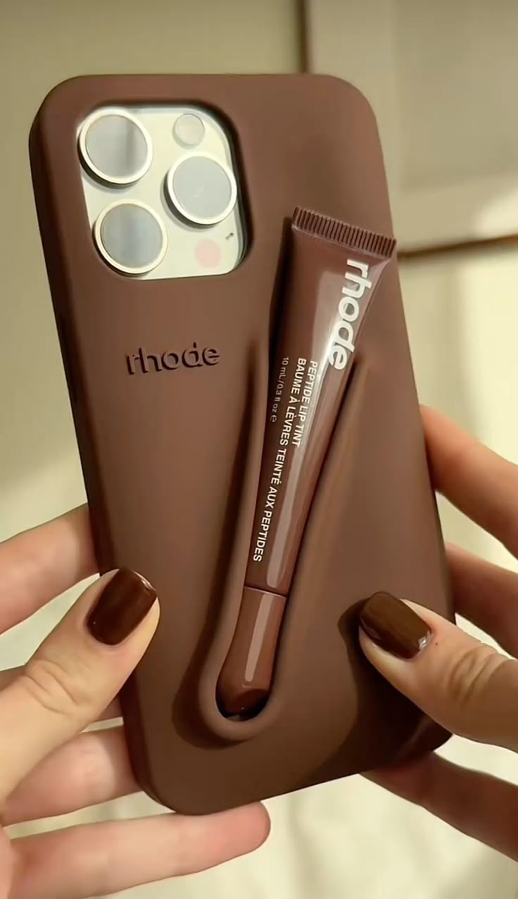 Soft Brown iPhone Case with Built-In Lip Balm Holder—Simple, Stylish, and Protective