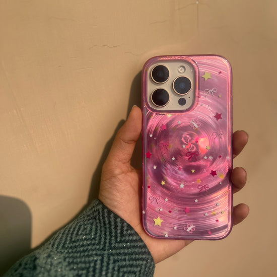 Cute Pink Galaxy Phone Case with Stars & Bows – Stylish Protective Cover