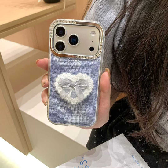 Coquette Denim Heart iPhone Case | Stylish Blue Phone Cover
