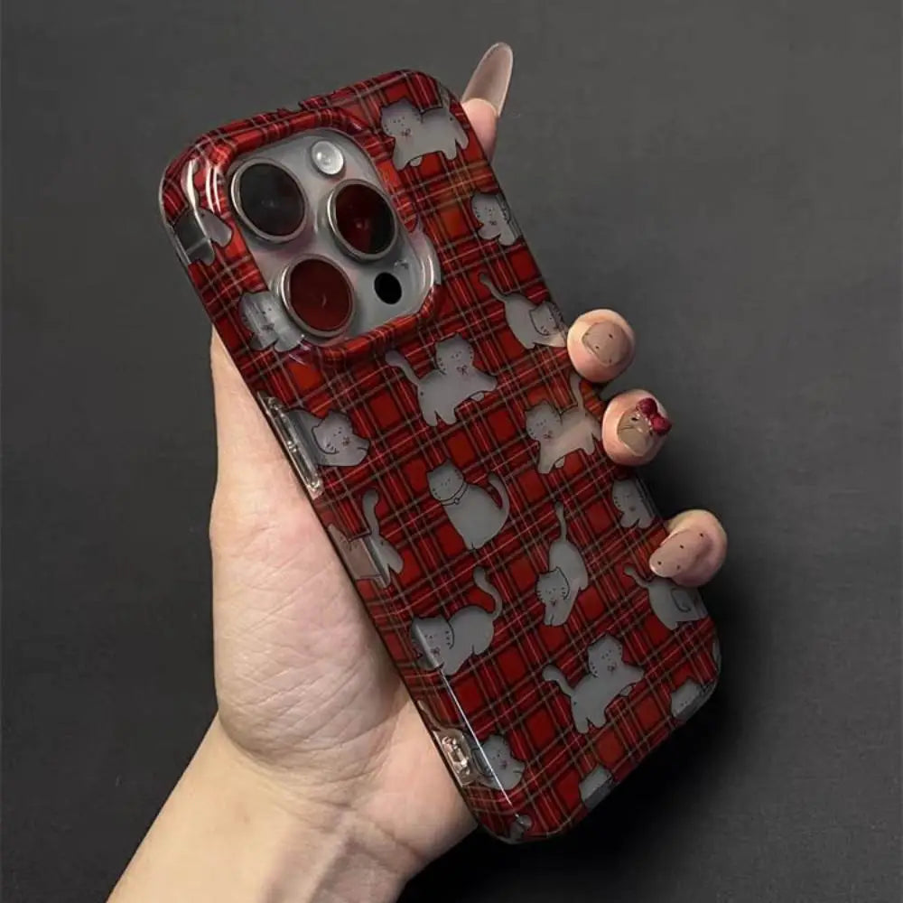 Red Plaid Cat Aesthetic Phone Case