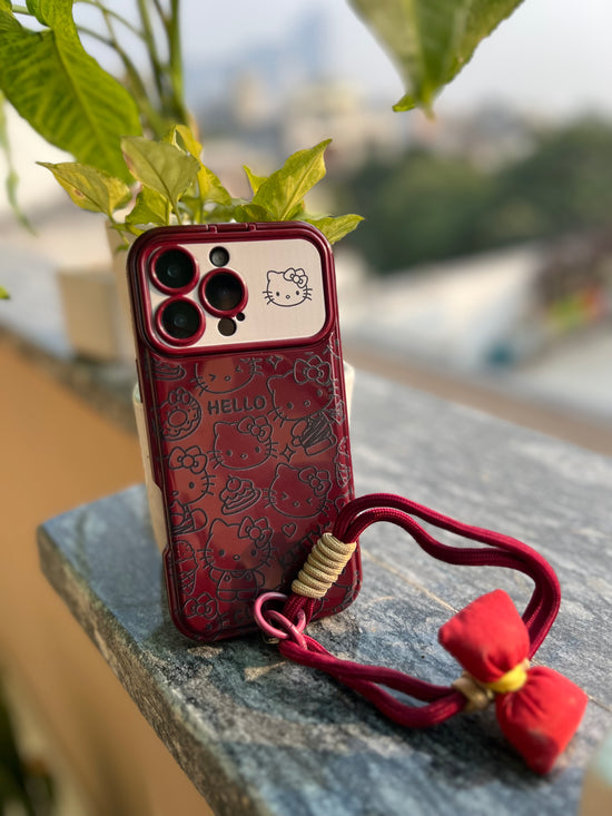 Cute Cartoon Maroon iPhone Case with Hand Strap – Stylish & Protective Cover