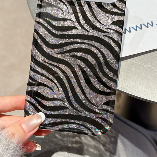 Chic Black & Silver Zebra Glitter Case – Bold Aesthetic Protective Cover