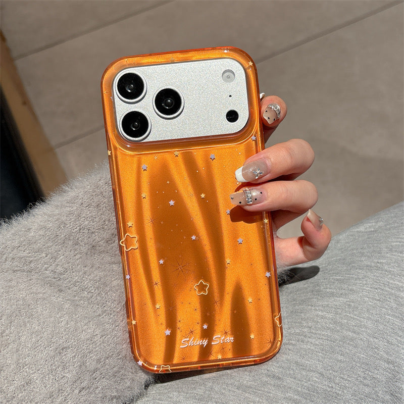 Orange Shiny Star Phone Case - Aesthetic Glitter iPhone Cover