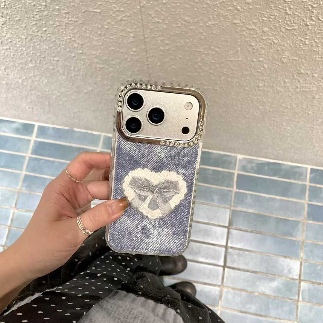 Coquette Denim Heart iPhone Case | Stylish Blue Phone Cover